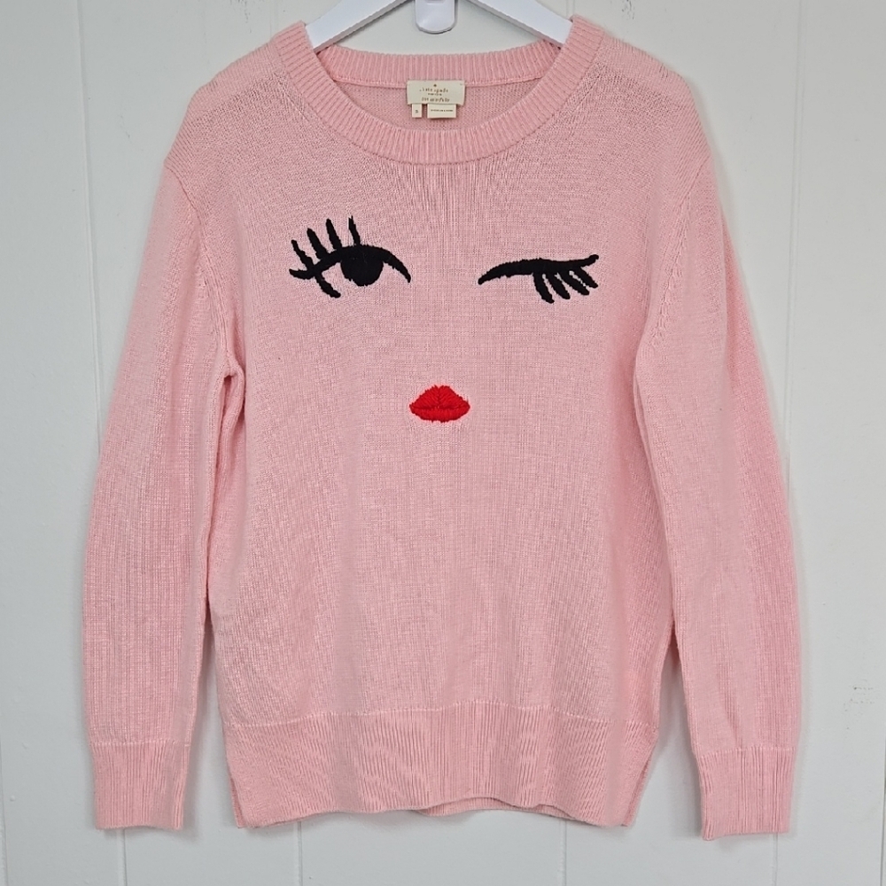 Kate Spade Women's Pink Wink Wool Blend Crew Neck Sweater, Small